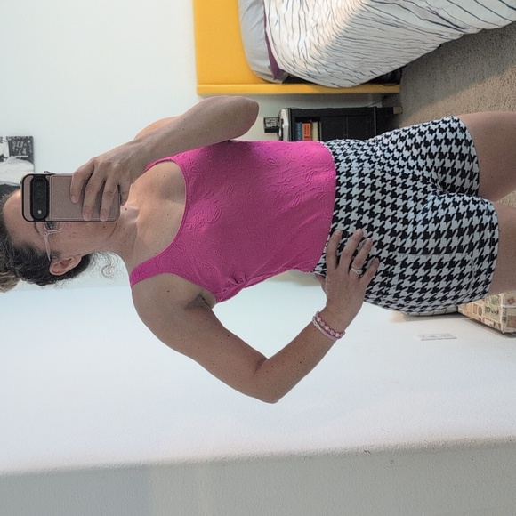 Vintage Christina Pink Floral Textured One Piece Leotard Swim Bodysuit Aerobics - Picture 11 of 11